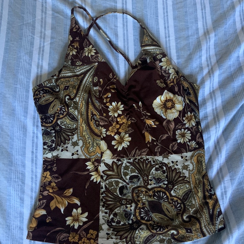 Brown flower crop top